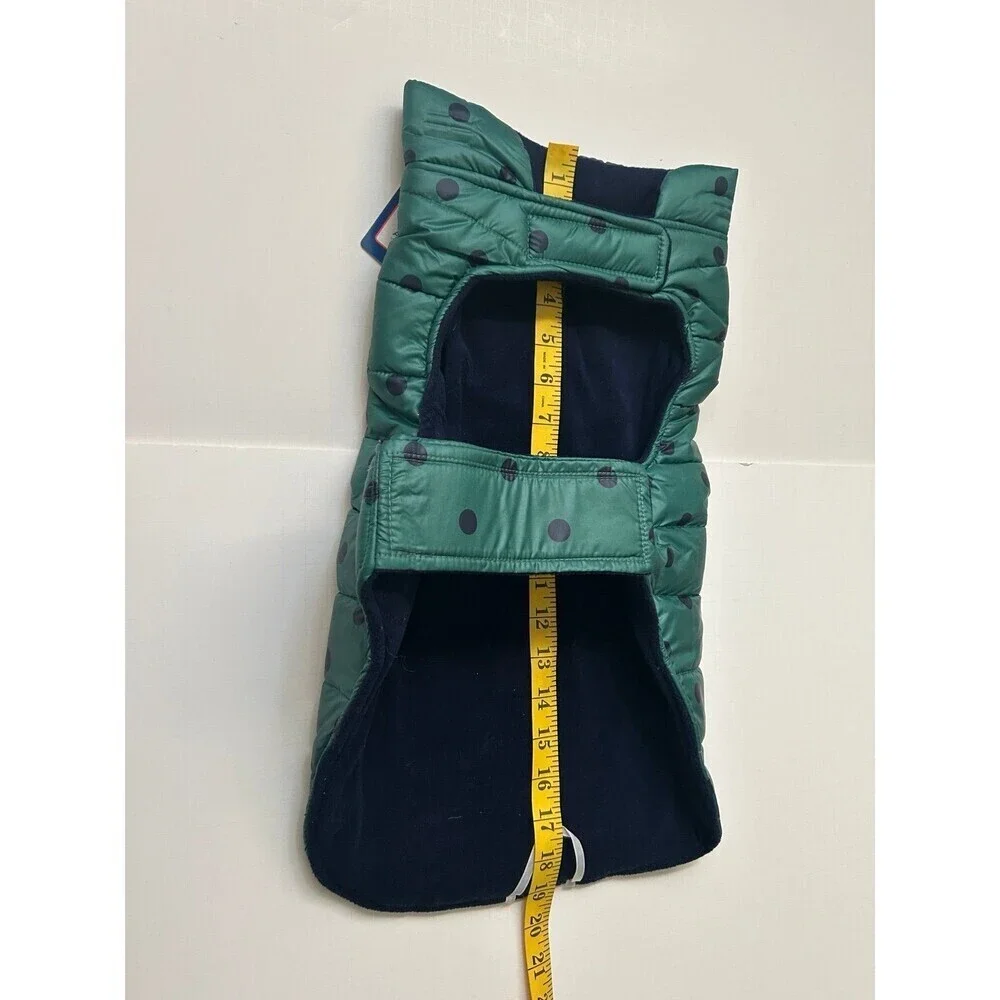 Top Paw Dog Puffer Vest/Jacket Green & Blue With  Polka Dots size L